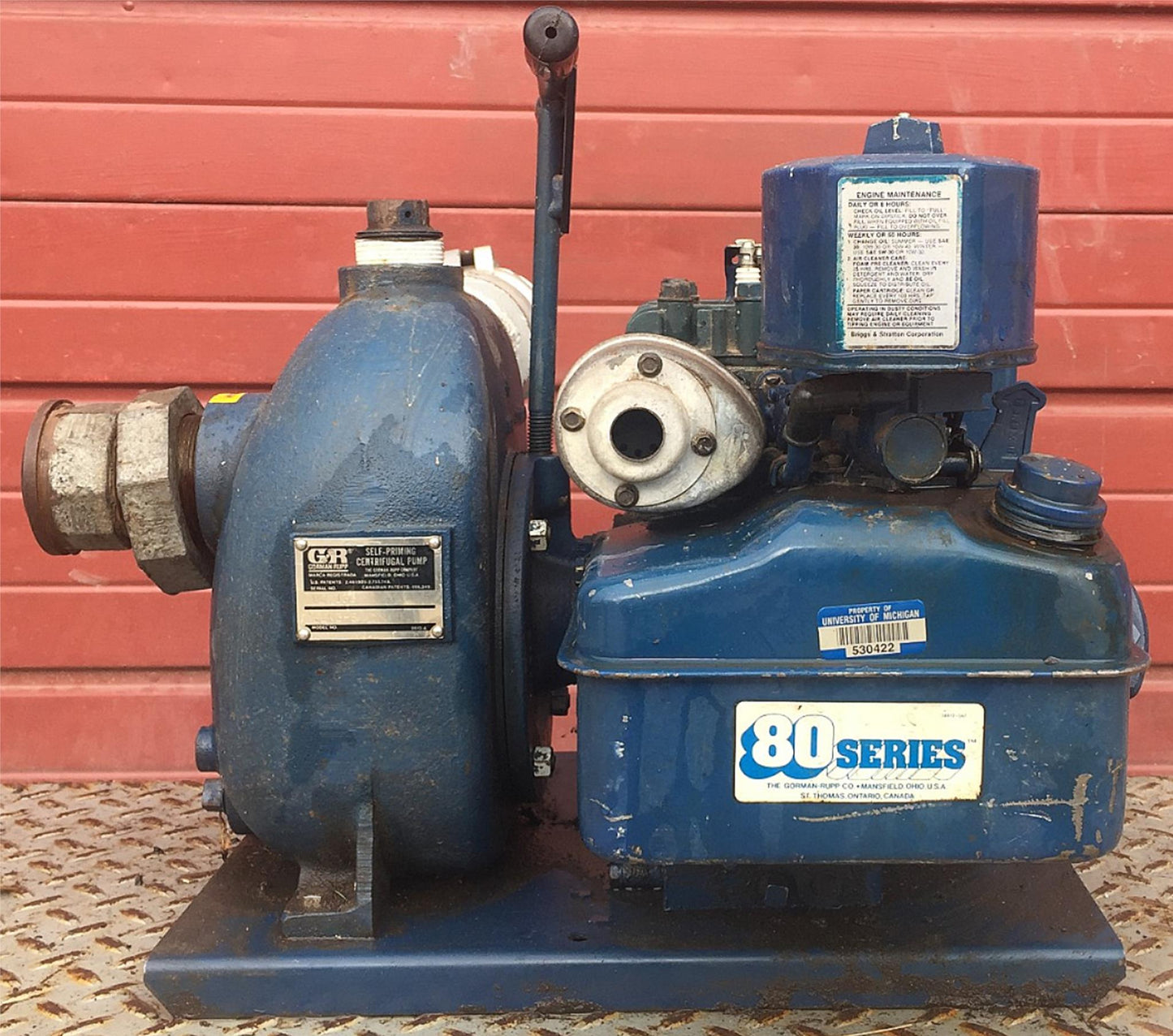 GR GORMAN RUPP 82K38 SELF-PRIMING CENTRIFUGAL PUMP BRIGGS STRATTON ENGINE DRIVEN