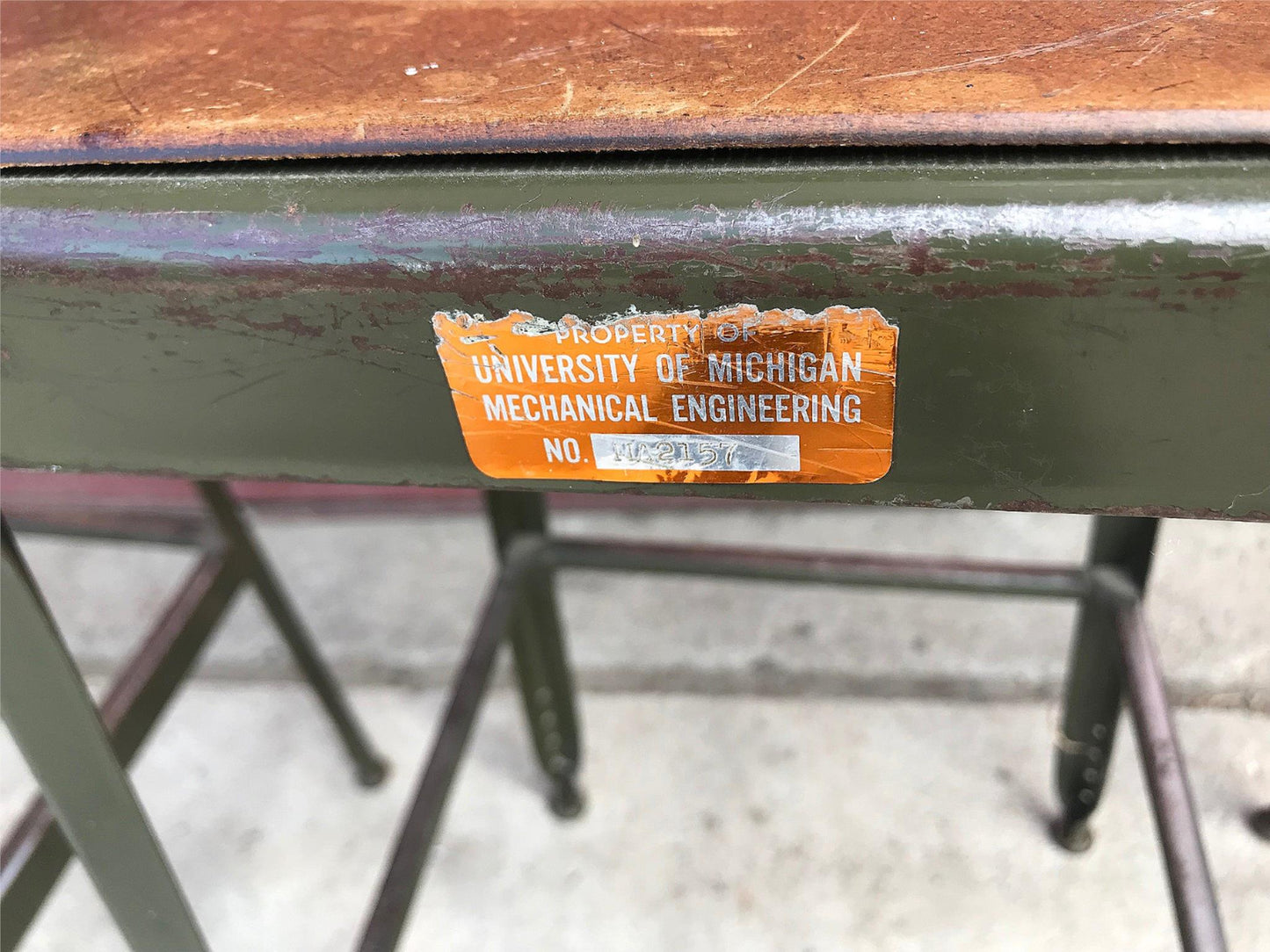 VINTAGE SET 4 GREEN LYON STOOL PRESSED DOVE GRAY WOOD STEEL ADJUST BACK FREESHIP