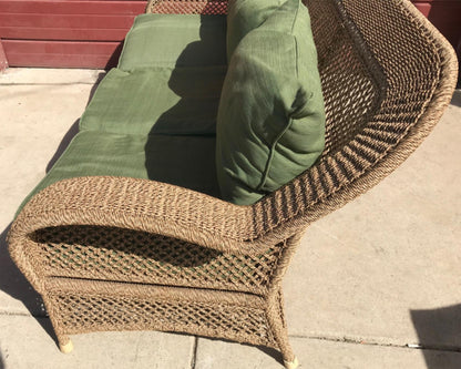 WONDERFUL RATTAN SOFA GREEN FABRIC CUSHIONS NO RIPS NO TEARS FREE SHIPPING