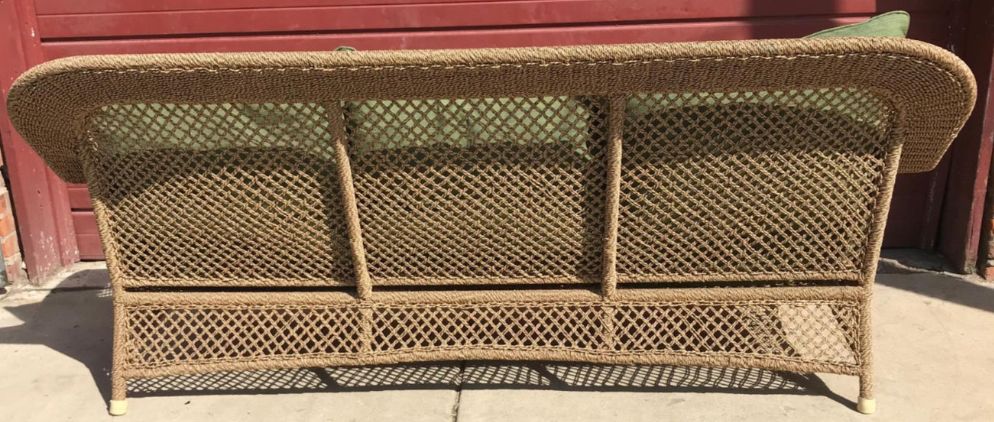 WONDERFUL RATTAN SOFA GREEN FABRIC CUSHIONS NO RIPS NO TEARS FREE SHIPPING