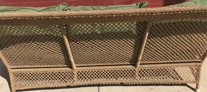 WONDERFUL RATTAN SOFA GREEN FABRIC CUSHIONS NO RIPS NO TEARS FREE SHIPPING