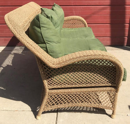 WONDERFUL RATTAN SOFA GREEN FABRIC CUSHIONS NO RIPS NO TEARS FREE SHIPPING