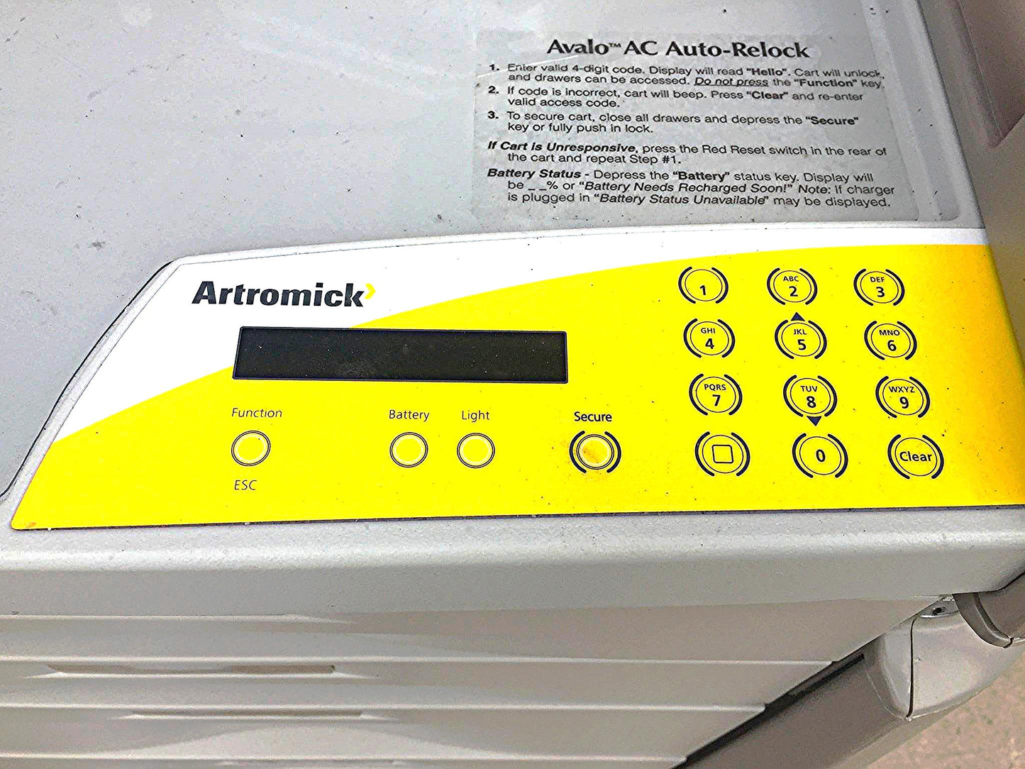 ARTROMICK KEYLESS AVALO AC AUTO RELOCK MEDICAL CART WATCH VIDEO FREE SHIP