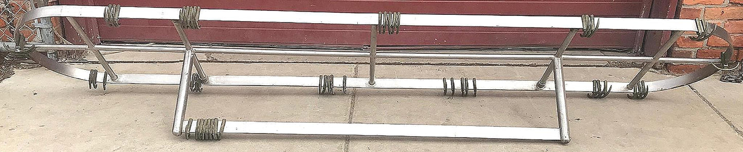 RARE VINTAGE 10FT LONG STAINL STEEL KITCHEN POT HOLDER RACK BRASS HOOKS FREESHIP