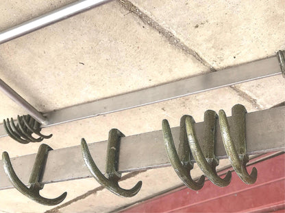 RARE VINTAGE 10FT LONG STAINL STEEL KITCHEN POT HOLDER RACK BRASS HOOKS FREESHIP