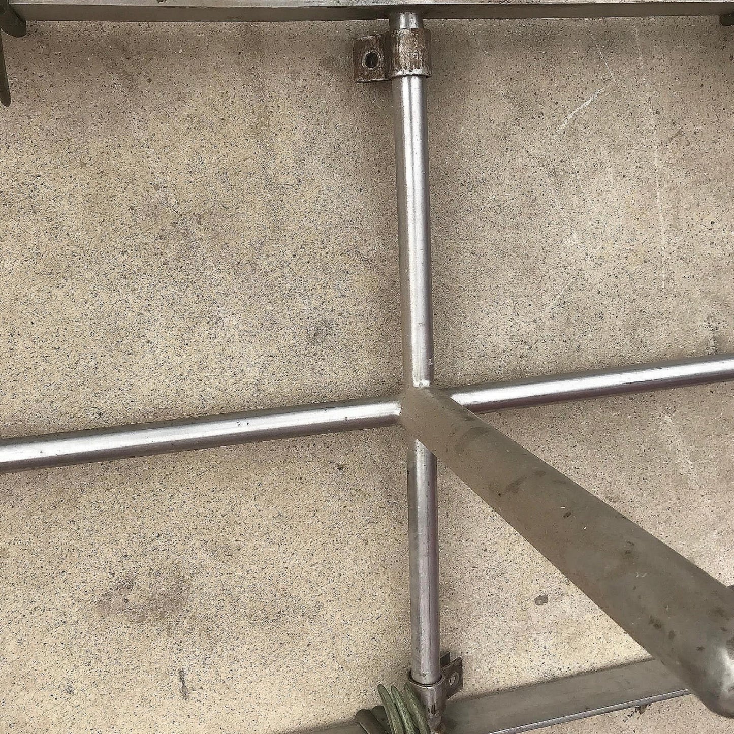 RARE VINTAGE 10FT LONG STAINL STEEL KITCHEN POT HOLDER RACK BRASS HOOKS FREESHIP