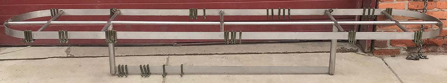 RARE VINTAGE 10FT LONG STAINL STEEL KITCHEN POT HOLDER RACK BRASS HOOKS FREESHIP