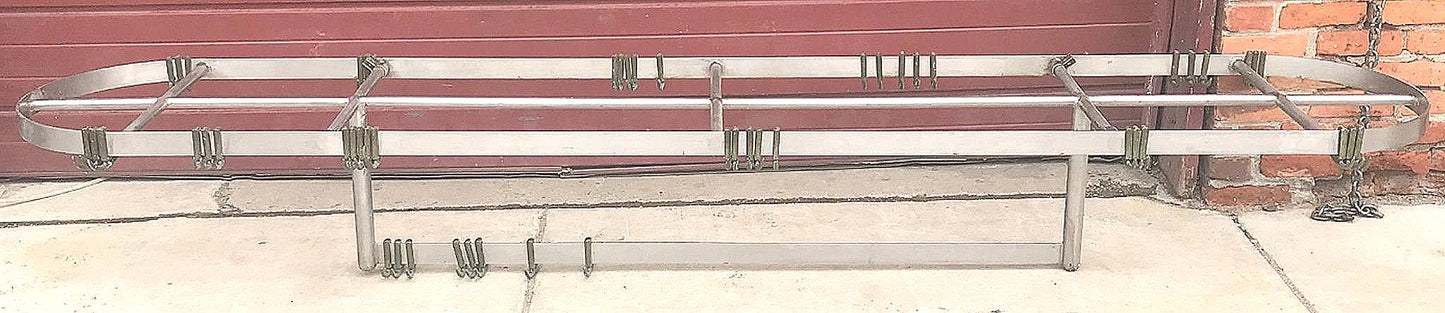 RARE VINTAGE 10FT LONG STAINL STEEL KITCHEN POT HOLDER RACK BRASS HOOKS FREESHIP