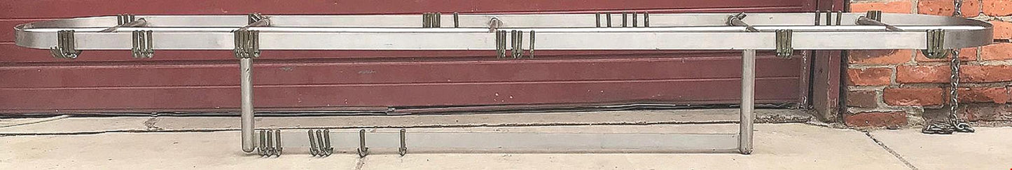 RARE VINTAGE 10FT LONG STAINL STEEL KITCHEN POT HOLDER RACK BRASS HOOKS FREESHIP