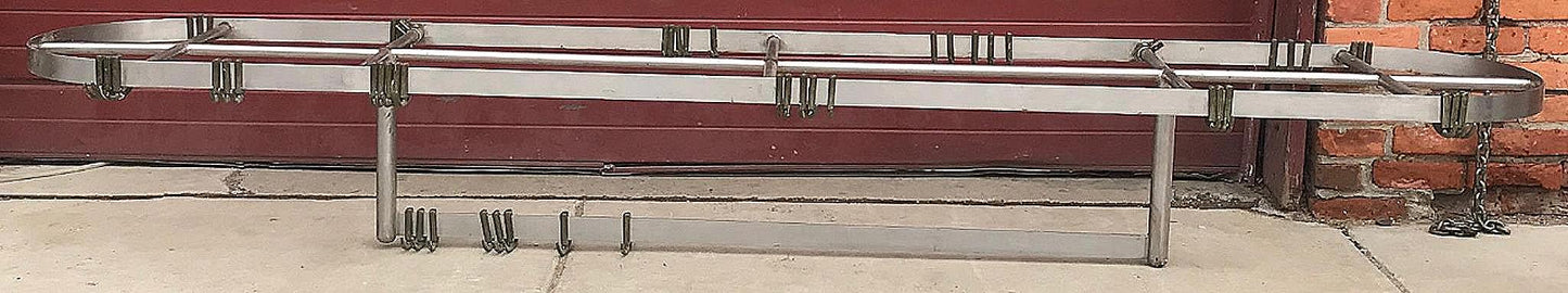 RARE VINTAGE 10FT LONG STAINL STEEL KITCHEN POT HOLDER RACK BRASS HOOKS FREESHIP