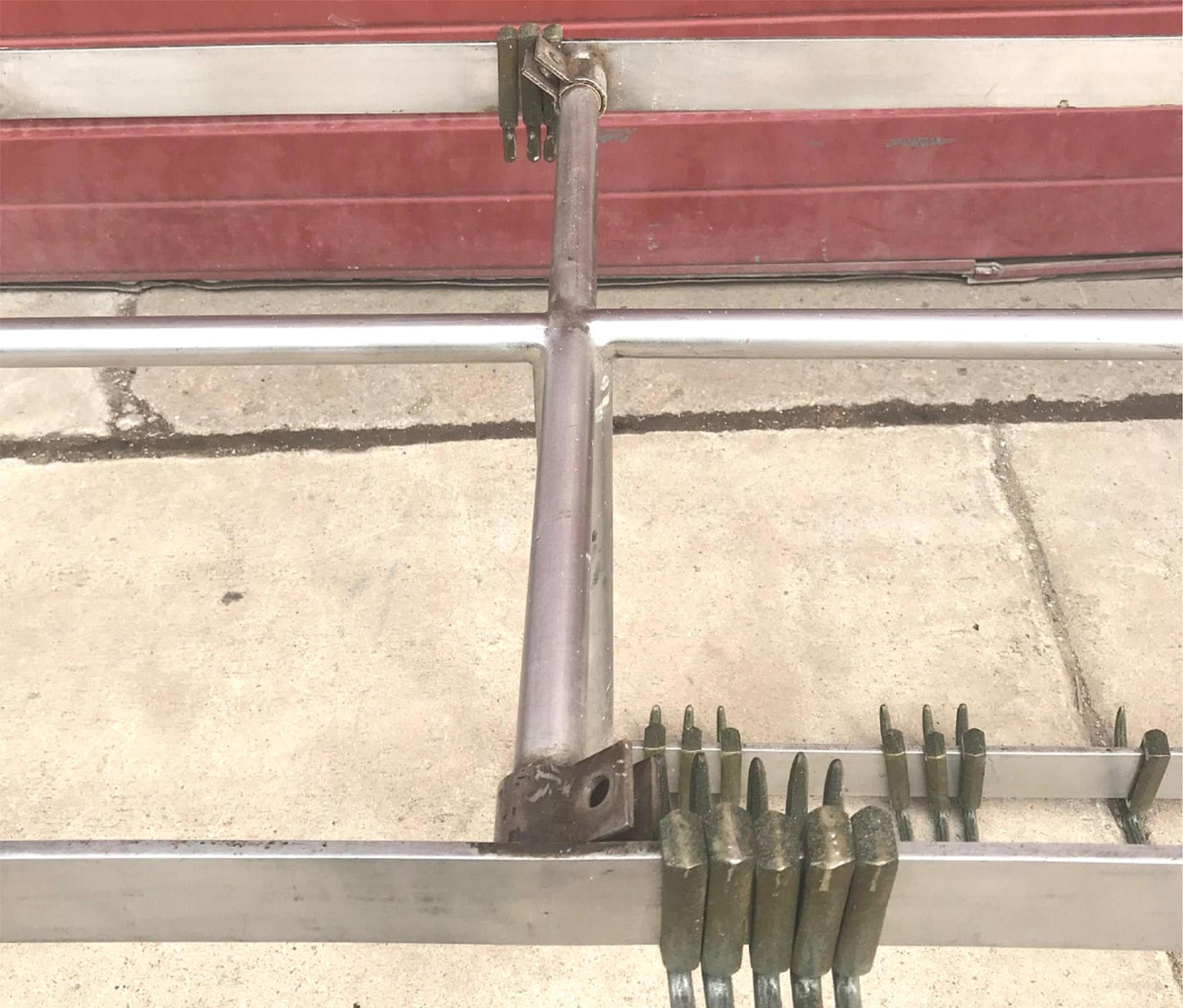 RARE VINTAGE 10FT LONG STAINL STEEL KITCHEN POT HOLDER RACK BRASS HOOKS FREESHIP