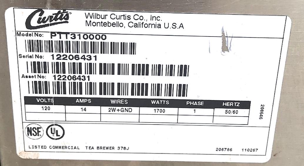 CURTIS PTT310000 ICED 3 GALLON TEA BREWER QUICKBREW PERCULATOR FREE SHIP