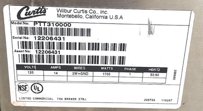 CURTIS PTT310000 ICED 3 GALLON TEA BREWER QUICKBREW PERCULATOR FREE SHIP