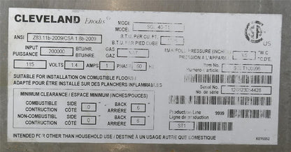 CLEVELAND SGL-40-T1 40 GALLON TILT SKILLET BRAISING PAN NATURAL GAS FREE SHIP