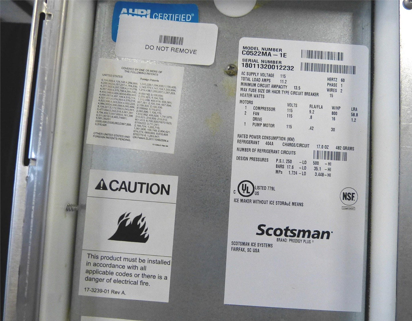 SCOTSMAN 500lbsDay Prodigy Series C0522MA AIR COOL ICE MACHINE with BIN FREESHIP