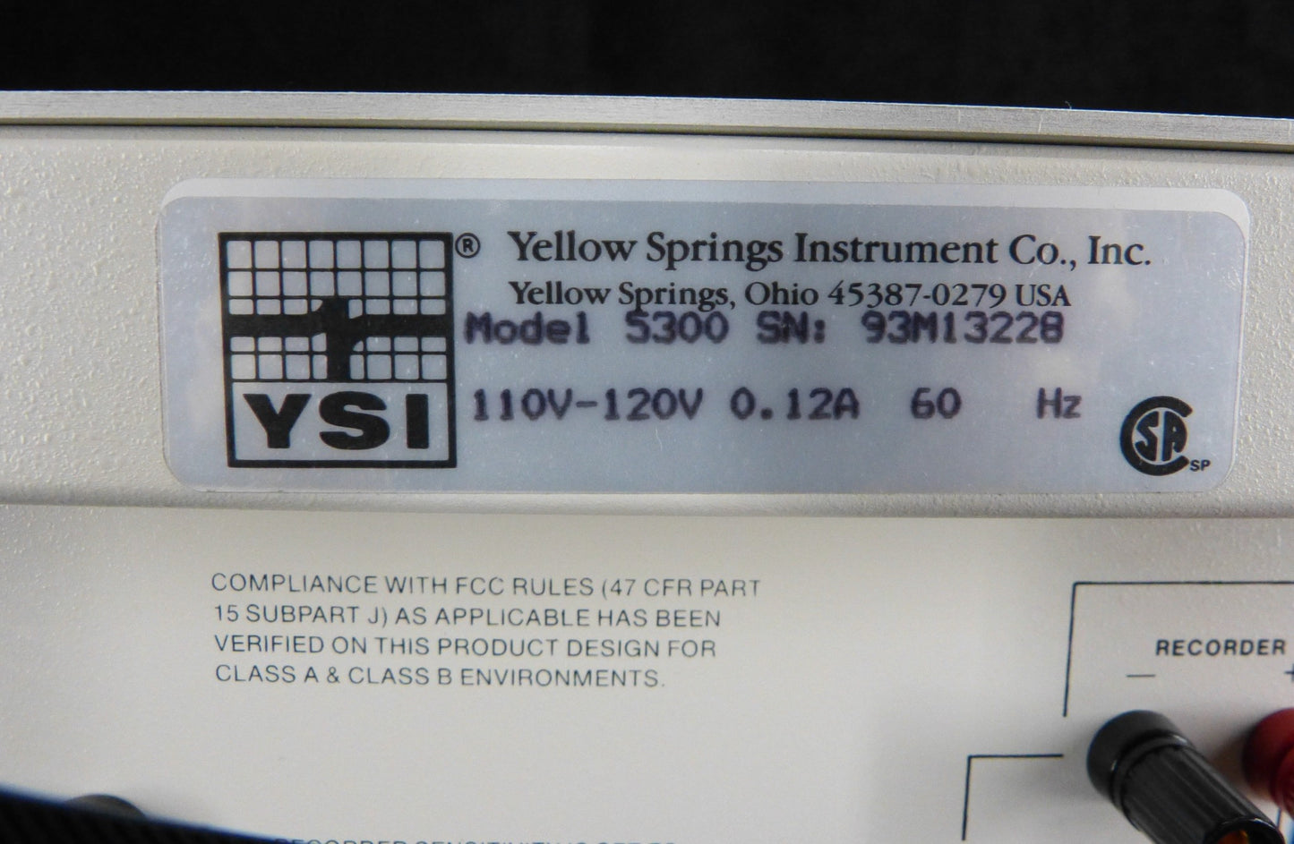 YSI Model 5300 Biological Oxygen Monitor 110-120V 0.12A 60Hz90-DAY-WARRANTY