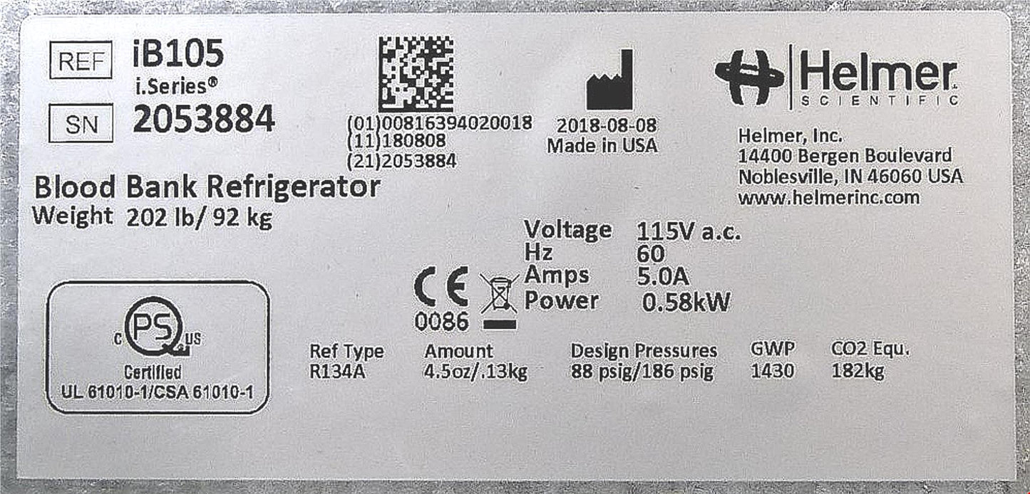 BRANDNEW HELMER iB105 BLOOD BANK REFRIGERATOR with TEMP CHART RECORDER FREESHIP