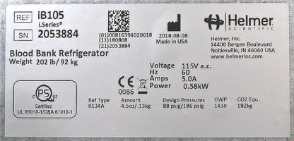 BRANDNEW HELMER iB105 BLOOD BANK REFRIGERATOR with TEMP CHART RECORDER FREESHIP