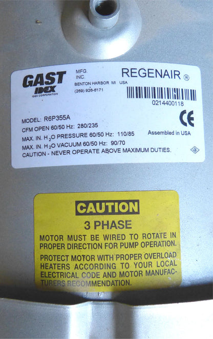 GAST IMX R6P355A REGENAIR 3 PHASE REGENERATIVE BLOWER MOTOR FREE SHIP