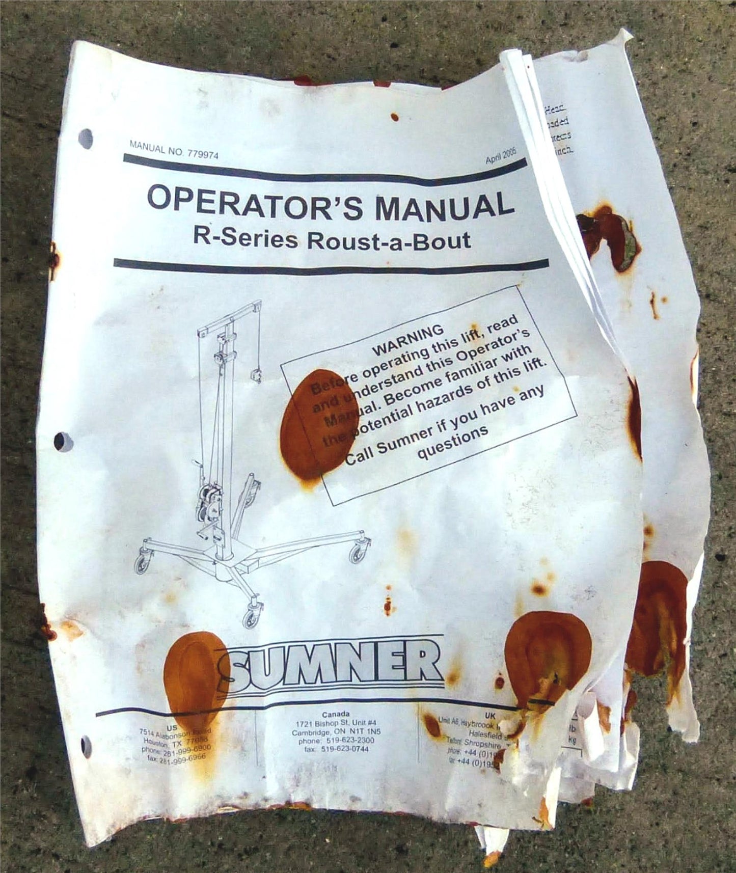 SUMNER R-250 25Feet ROUST-A-BOUT 1.500Pound PIPE & MATERIAL LIFT FREE-SHIPPING