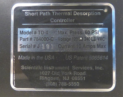 SIS TD-4 SHORT PATH THERMAL DESORPTION SYSTEM with CONTROLLER & MANUAL FREE SHIP