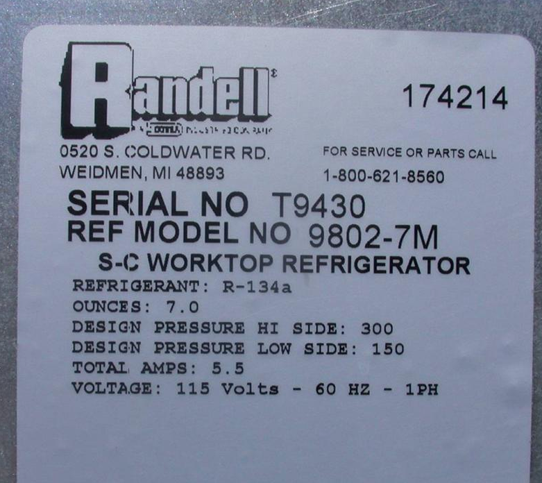 RANDELL 9802-7M S-C WORKTOP REFRIGERATOR with 3 BACKSPLASH SIDES