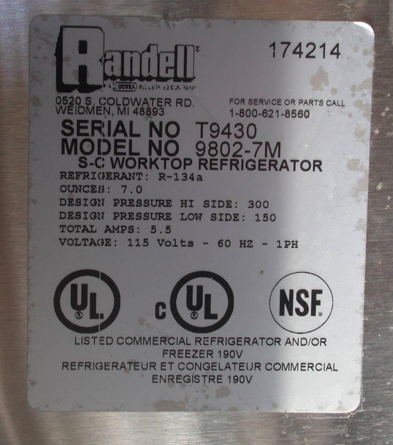 RANDELL 9802-7M S-C WORKTOP REFRIGERATOR with 3 BACKSPLASH SIDES