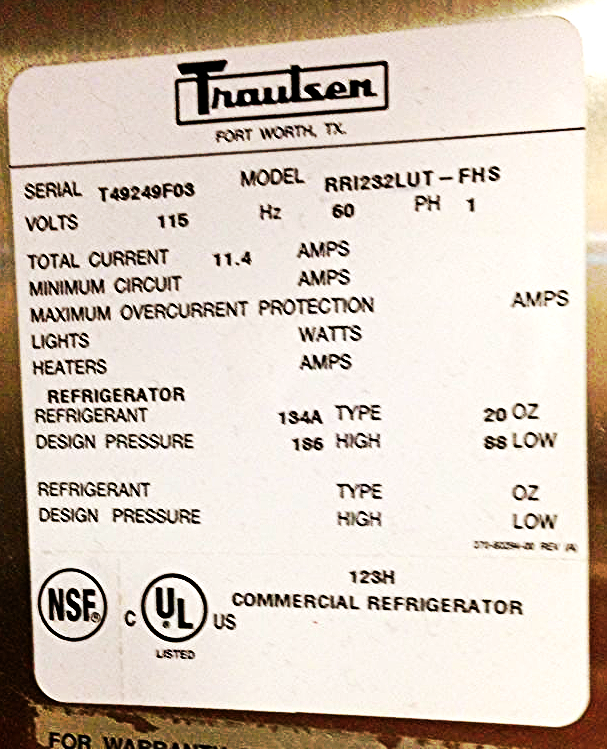TRAULSEN R-Series RRI232LUT-FHS 2DOOR Roll WALK-In COOLER REFRIGERATOR FREE SHIP