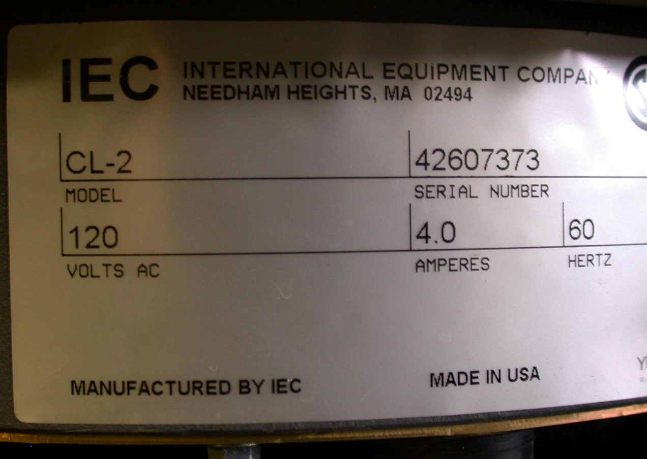 IEC Centra-CL2 Lab Benchtop 4000RPM Centrifuge no Rotor WORKS GREAT !!!!