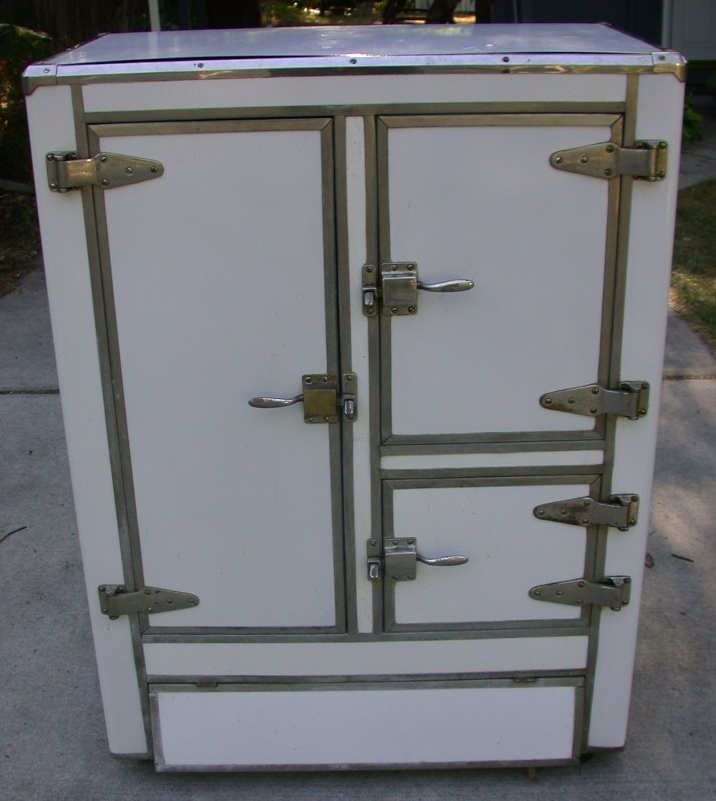 ANTIQUE 1920's RHINELANDER WHITE ENAMEL ICE BOX REFRIGERATOR WONDERFUL 43x35x20