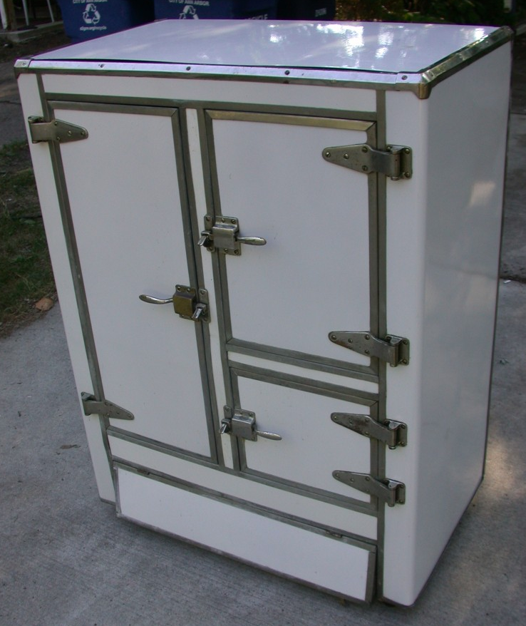 ANTIQUE 1920's RHINELANDER WHITE ENAMEL ICE BOX REFRIGERATOR WONDERFUL 43x35x20