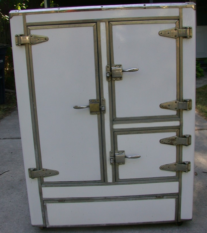 ANTIQUE 1920's RHINELANDER WHITE ENAMEL ICE BOX REFRIGERATOR WONDERFUL 43x35x20