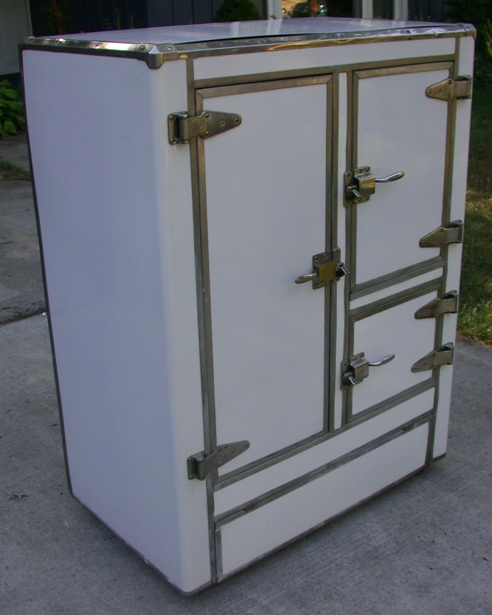 ANTIQUE 1920's RHINELANDER WHITE ENAMEL ICE BOX REFRIGERATOR WONDERFUL 43x35x20