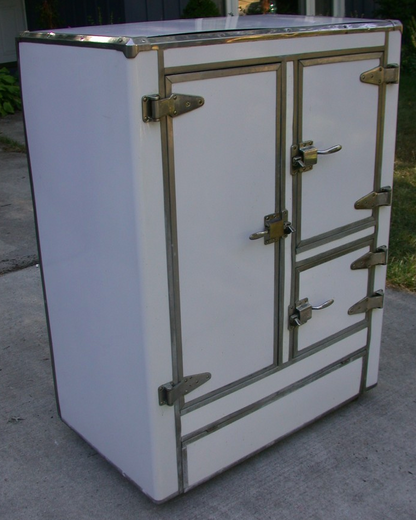 ANTIQUE 1920's RHINELANDER WHITE ENAMEL ICE BOX REFRIGERATOR WONDERFUL 43x35x20