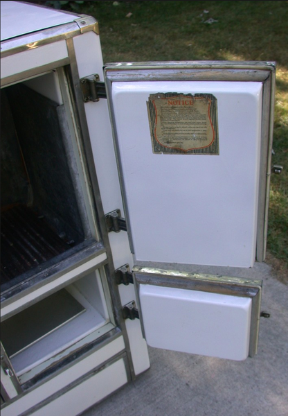 ANTIQUE 1920's RHINELANDER WHITE ENAMEL ICE BOX REFRIGERATOR WONDERFUL 43x35x20