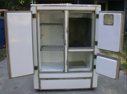 ANTIQUE 1920's RHINELANDER WHITE ENAMEL ICE BOX REFRIGERATOR WONDERFUL 43x35x20