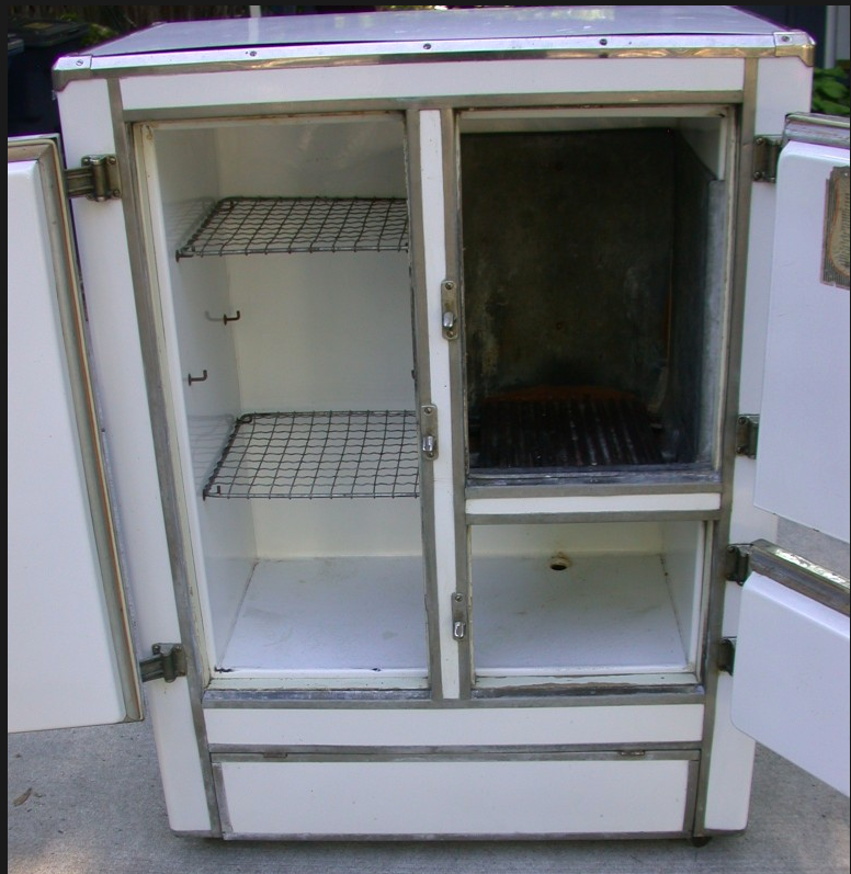 ANTIQUE 1920's RHINELANDER WHITE ENAMEL ICE BOX REFRIGERATOR WONDERFUL 43x35x20