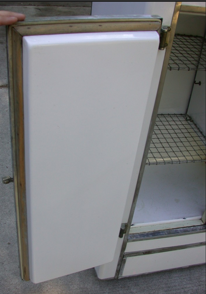 ANTIQUE 1920's RHINELANDER WHITE ENAMEL ICE BOX REFRIGERATOR WONDERFUL 43x35x20