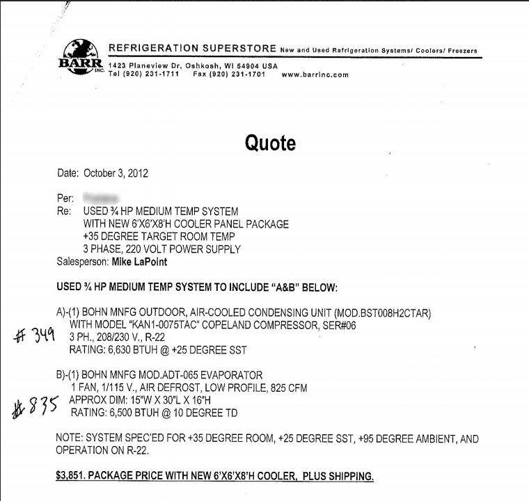 MASTER BILT STANDEX BCLZ0150C 3PH & EVAPORATOR BLOWER FOR WALK IN COOLER FREESHI