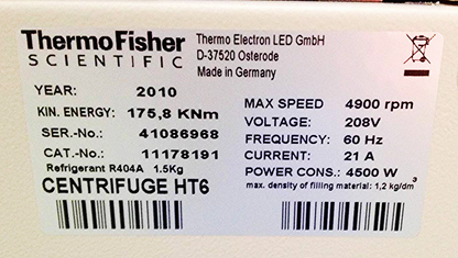SORVALL HT-6 HIGH CAPACITY FLOOR REFRIGERATED LOW SPEED CENTRIFUGE RP6 ROTOR