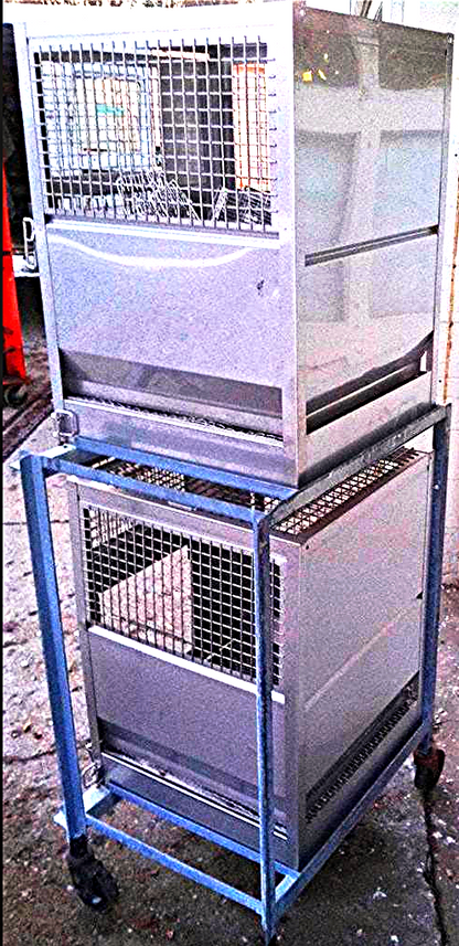 2 ACME VETERINARY PET CLINIC STAINLESS STEEL CAGE RACK WHEELS HUNT ANIMAL TURKEY