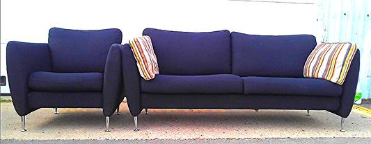 2004 BRAYTON STILETTO SOFA CHAIR BARNES DEEP BLUE FABRIC MODERN LIVING FREE SHIP
