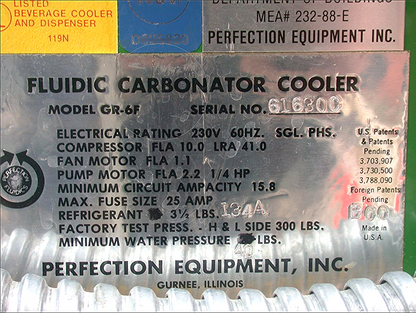 PERFECTION EQUIPMENT GR-6F FLUIDIC BEVERAGE SYSTEM SODA CARBONATOR RACK & EXTRAS