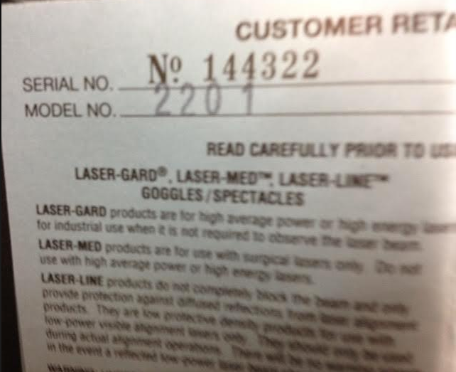 GPT GLENDALE DALLOZ SAFETY GOGGLES GPT LASER GARD PROTECTION RUBY LGS MADEIN USA