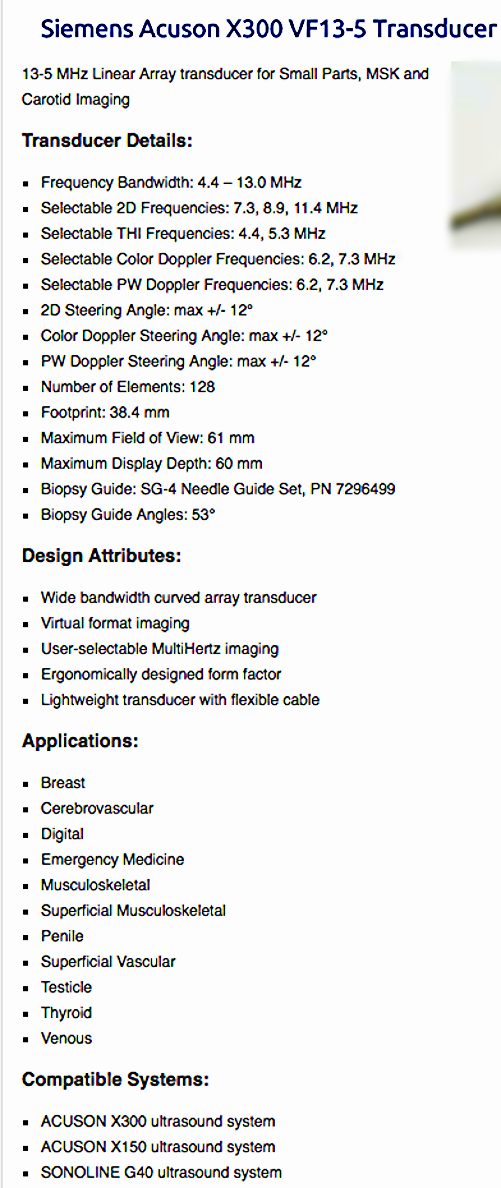 SIEMENS VF13-5 ULTRASOUND TRANSDUCER LINEAR PROBE ELEGRA ACUSON FREESHIP