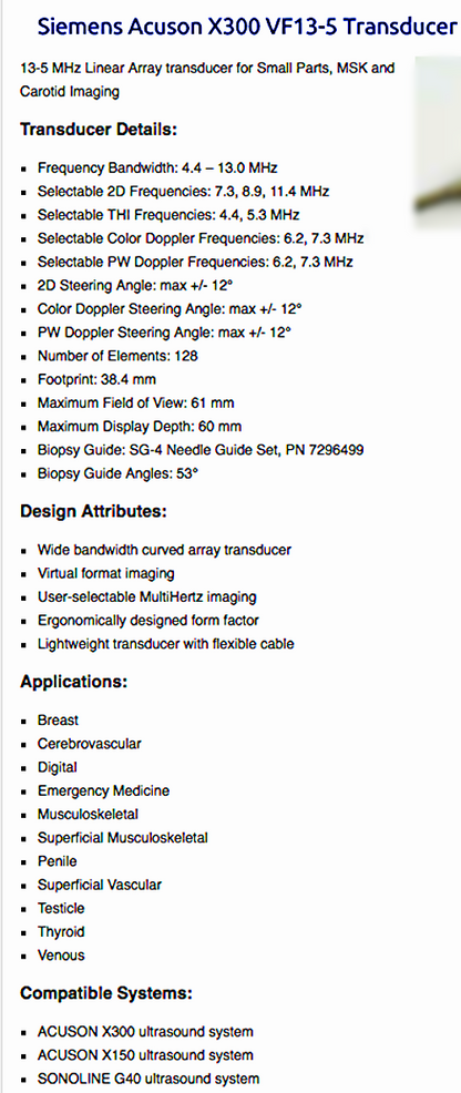 SIEMENS VF13-5 ULTRASOUND TRANSDUCER LINEAR PROBE ELEGRA ACUSON FREESHIP