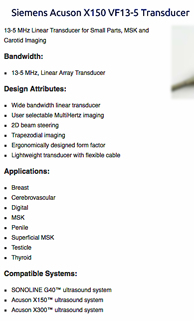 SIEMENS VF13-5 ULTRASOUND TRANSDUCER LINEAR PROBE ELEGRA ACUSON FREESHIP