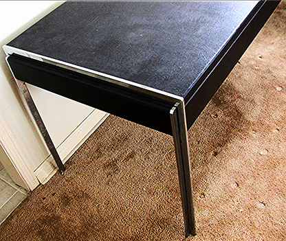 VINTAGE STOW DAVIS BLACK LEATHER & METAL DESK w 2 DRAWERs 65 x 29 x 30 FREE SHIP