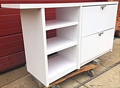 LOT OF KNOLL OFFICE FURNITURE WHITE LAMINATE  DESK LOCKER TOWER FILE CABINET