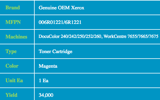 XEROX GENUINE OEM MAGENTA TONER CARTRIDGE 006R01221 WORKCENTRE 7655 & DocuColor